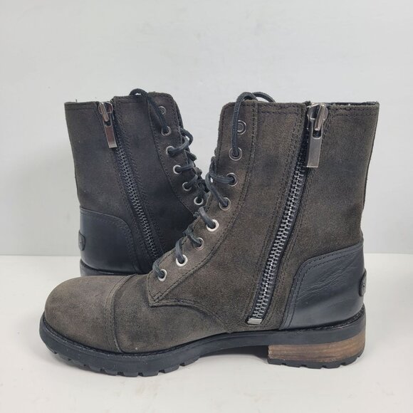 Ugg Kilmer II Women's Black Leather Combat Side Zip Boots S/N1095131 US Size 7.5 - Picture 7 of 12